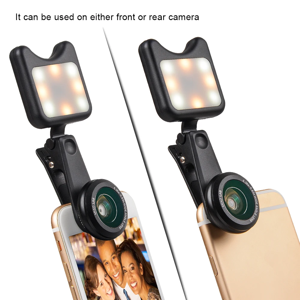 APEXEL LED Selfie Light Fill-in light +0.36X Wide Angle Lens + 15X Macro Lens Kit 20 4