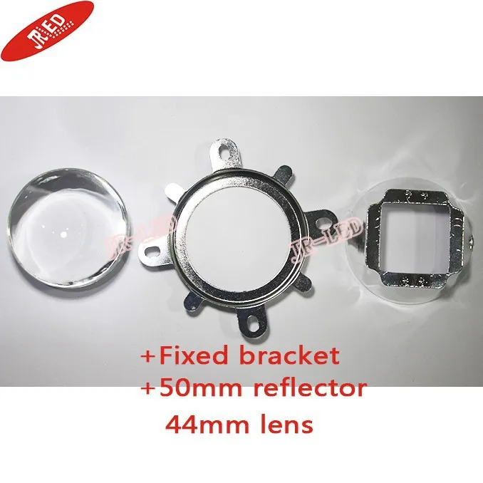 

Free shipping 2pcs 44mm glass Lens + 50mm Reflector Collimator Base Housing + Fixed bracket 120 degrees For 20W--100W Led