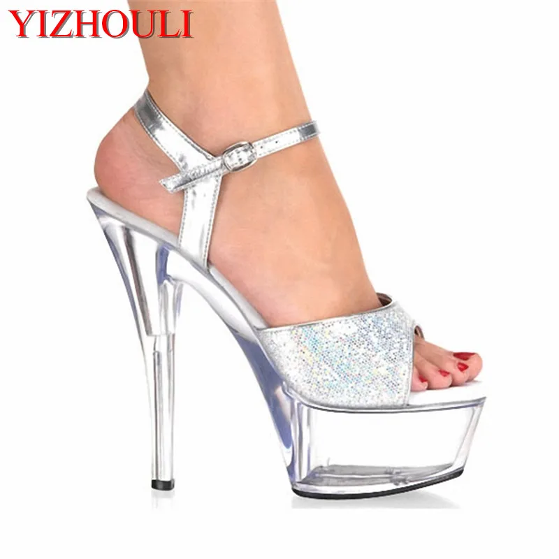 

Women's Shoes Platform Crystal Shoes Wedding Shoes Shiny Silver Paillette 15CM Ultra High Heels Sandals