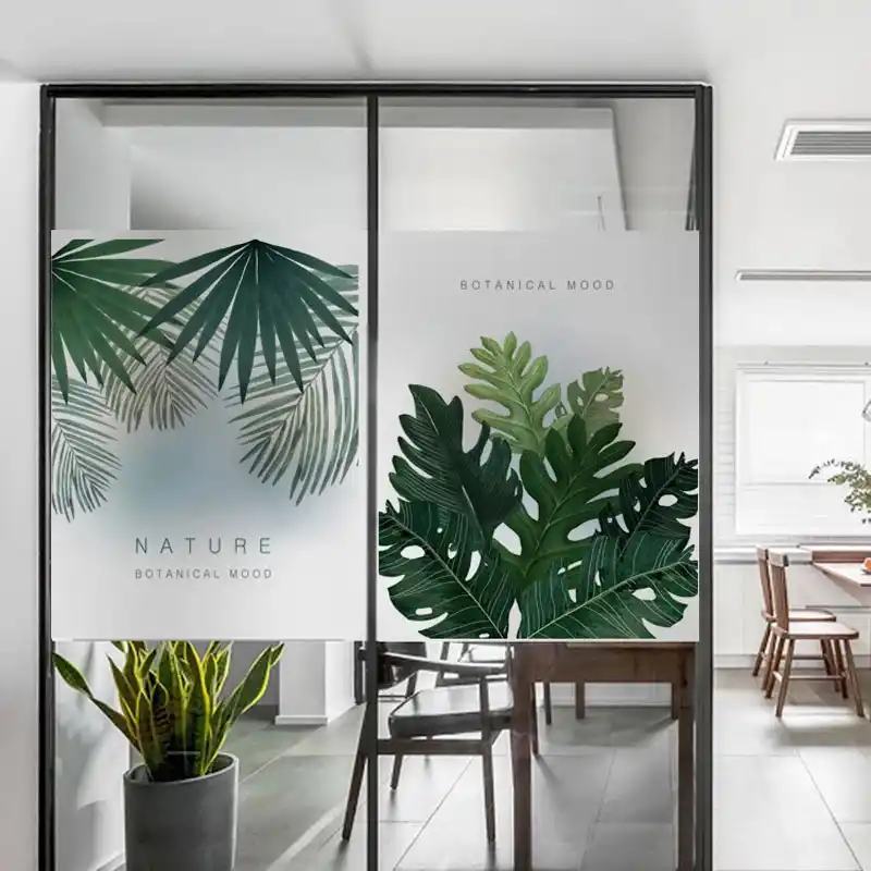 Custom Leaves Frosted Stained Sticker On Glass Bathroom Door