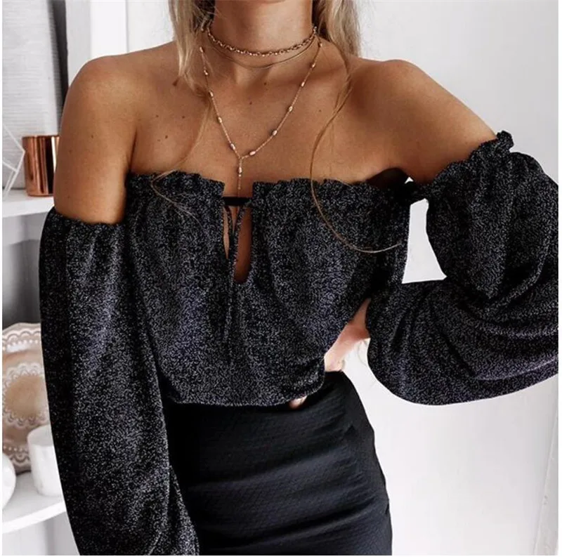 Off Shoulder Lantern Sleeve Metallic Yarn Blouse Shirts 2018 Strapless Blusas Club Wear Women Tops
Off Shoulder Lantern Sleeve Metallic Yarn Blouse Shirts 2018 Strapless Blusas Club Wear Women Tops