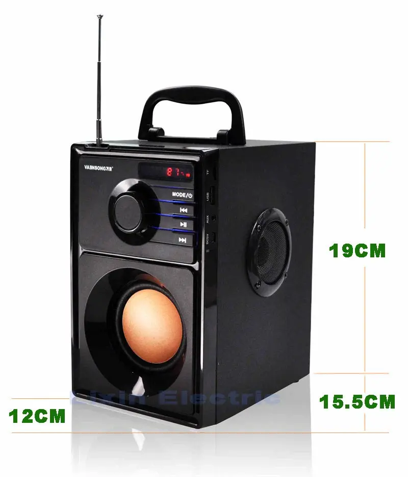 VAENSONG Stereo Wooden Subwoofer Bluetooth Speaker FM Radio Portable Speakers Mp3 Play Super Bass Loudspeaker computer Column 4