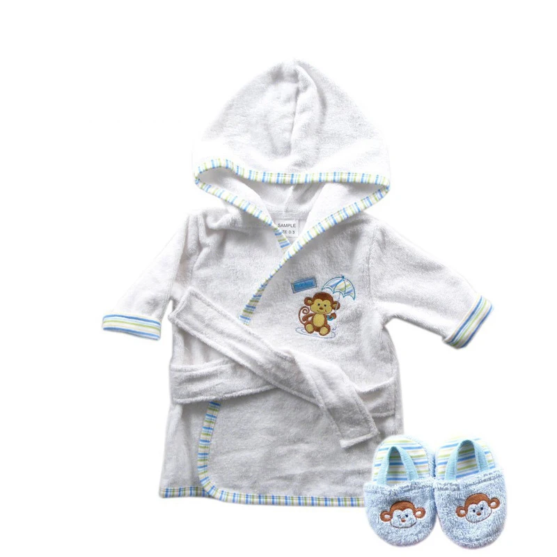 

Fashion Cartoon Hooded Pure Color Elephant Monkey Baby Bathrobe Baby Towel and Give A Infant Shoe Suitable for 7-9 Month Baby