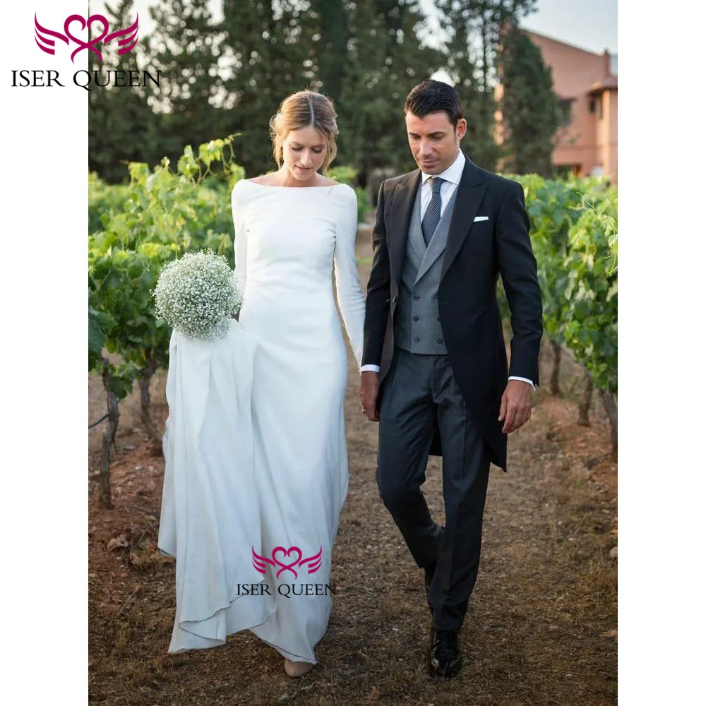 Simple Long Sleeves Pure White Backless Beach Wedding Dresses 2019 Zipper Design Soft Satin Court Train Vestidos De Gala w0541
Simple Long Sleeves Pure White Backless Beach Wedding Dresses 2019 Zipper Design Soft Satin Court Train Vestidos De Gala w0541