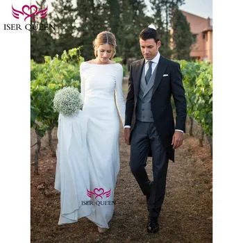 Simple Long Sleeves Pure White Backless Beach Wedding Dresses Zipper Design Soft Satin Court Train Vestidos De Gala w0541
Simple Long Sleeves Pure White Backless Beach Wedding Dresses Zipper Design Soft Satin Court Train Vestidos De Gala w0541