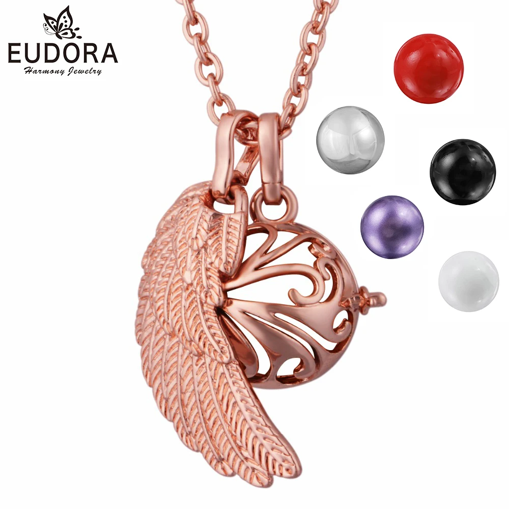 

Eudora Harmony Ball 2018 Rose Gold Color Locket Cage Pendant Angel Caller Sound 16mm Mexican Bola with Chain Necklace Jewelry