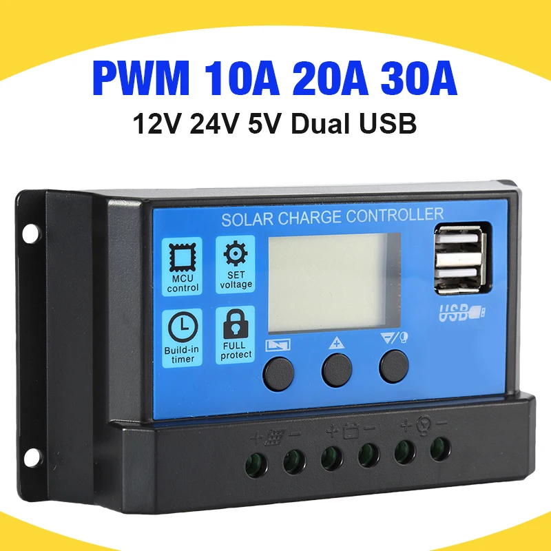 30A/20A/10A 12V 24V Auto Solar Charger Controller PWM Controllers LCD Display 5V Dual USB Output Solar Regulator Controller
30A/20A/10A 12V 24V Auto Solar Charger Controller PWM Controllers LCD Display 5V Dual USB Output Solar Regulator Controller