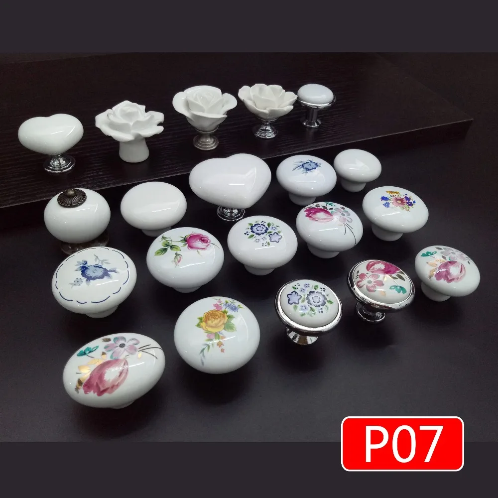 P07白色印花系列单孔陶瓷拉手=主图01