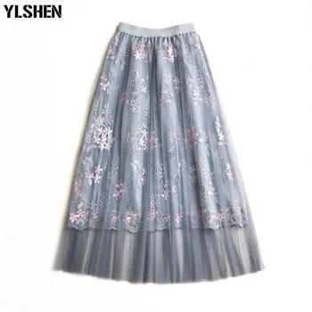 Tulle Skirt Women Summer High Waist Embroidery Flowers Mesh Boho Skirts Korean Womens Elegant Long Skirt Rok Jupe Tulle Femme
Tulle Skirt Women Summer High Waist Embroidery Flowers Mesh Boho Skirts Korean Womens Elegant Long Skirt Rok Jupe Tulle Femme