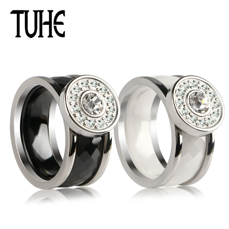 TUHE Split 2pcs/Set Section Ceramic Ring With Stainless Steel Ring 9MM Wide Crystal Big Round Rings Women Girl Trendy Jewelry
TUHE Split 2pcs/Set Section Ceramic Ring With Stainless Steel Ring 9MM Wide Crystal Big Round Rings Women Girl Trendy Jewelry