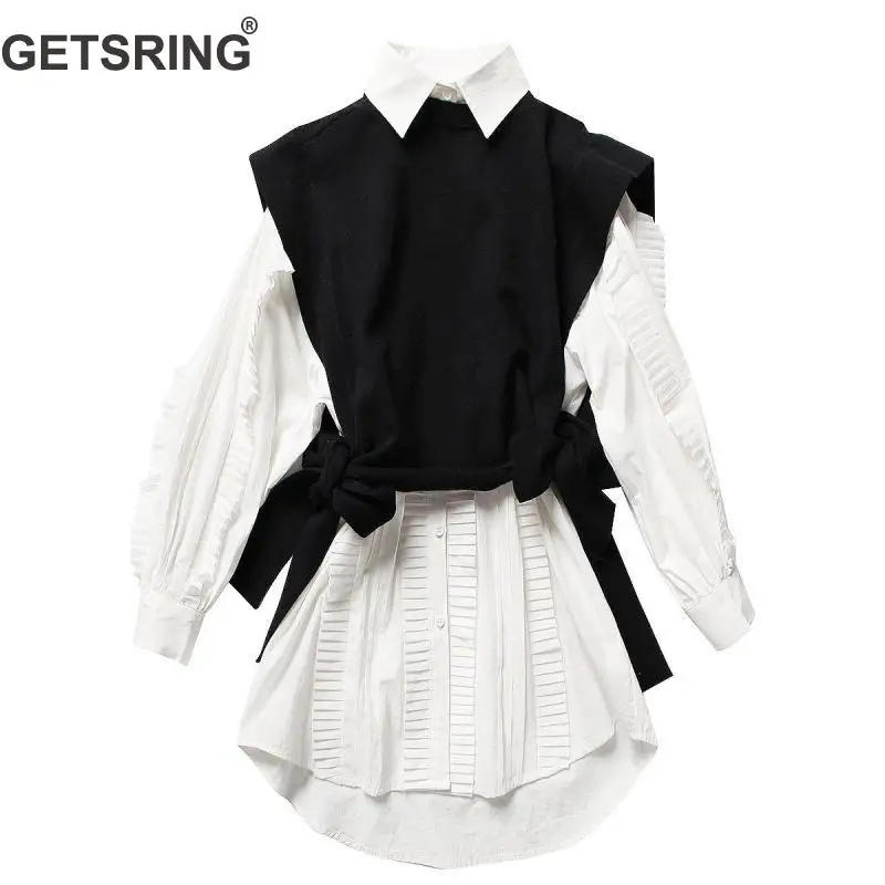 GETSRING Women's Sets Lace Up Sleeveless Sweater Vest Pleats Long Sleeve White Shirt Dress Two Piece Set Women Sets Clothes 2018
GETSRING Women's Sets Lace Up Sleeveless Sweater Vest Pleats Long Sleeve White Shirt Dress Two Piece Set Women Sets Clothes 2018