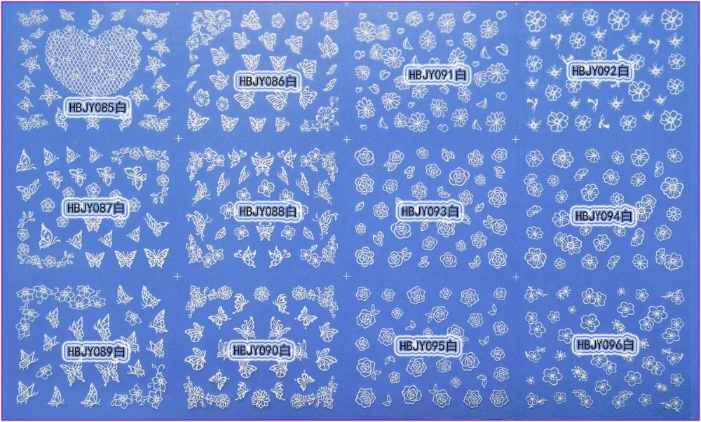 12 PCS / LOT SELF-ADHESIVE 3D NAIL TATTOOS STICKER WHITE BLACK GOLD SILVER SWEET HEART BUTTERFLY FLOWER HBJY085-096
12 PCS / LOT SELF-ADHESIVE 3D NAIL TATTOOS STICKER WHITE BLACK GOLD SILVER SWEET HEART BUTTERFLY FLOWER HBJY085-096