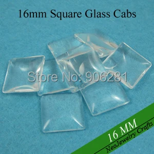 100 pcs - 16mm Square Glass Cabochon, 16mm Clear Square Glass Cabs, 16mm Square Glass Cover