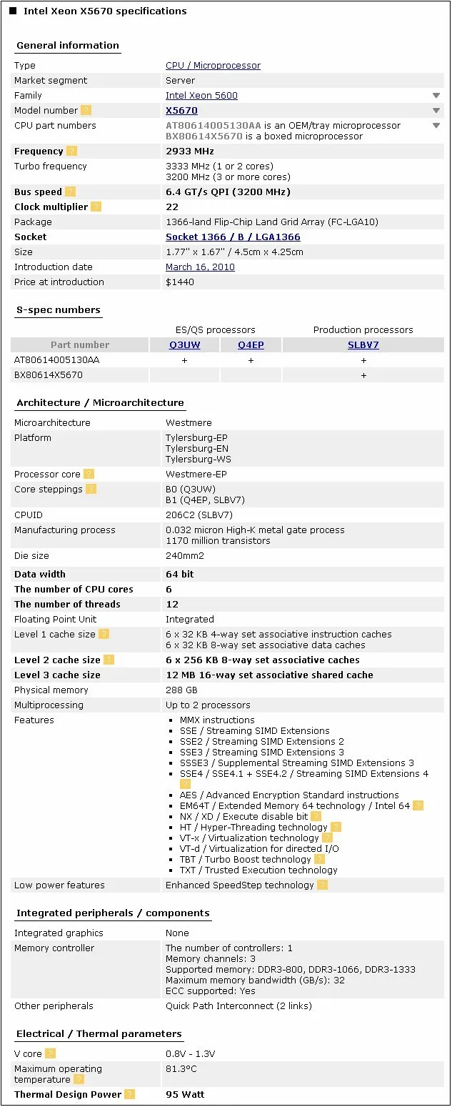 Intel Xeon X5670 Processor 2.93GHz LGA 1366 12MB L3 Cache Six Core server CPU Intel Xeon X5670 Processor 2.93GHz LGA 1366 12MB L3 Cache Six Core server CPU