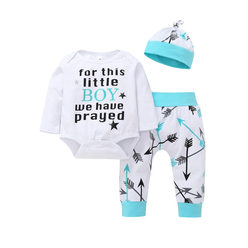Fashion newborn clothes baby boy Long sleeve print letter jumpsuit +Long pants+hat infant set girl 3pcs clothes set
Fashion newborn clothes baby boy Long sleeve print letter jumpsuit +Long pants+hat infant set girl 3pcs clothes set