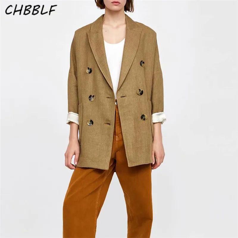 CHBBLF women vintage blazer pockets Notched collar three quarter sleeve Double breasted Khaki coat female casaco POP1407
CHBBLF women vintage blazer pockets Notched collar three quarter sleeve Double breasted Khaki coat female casaco POP1407