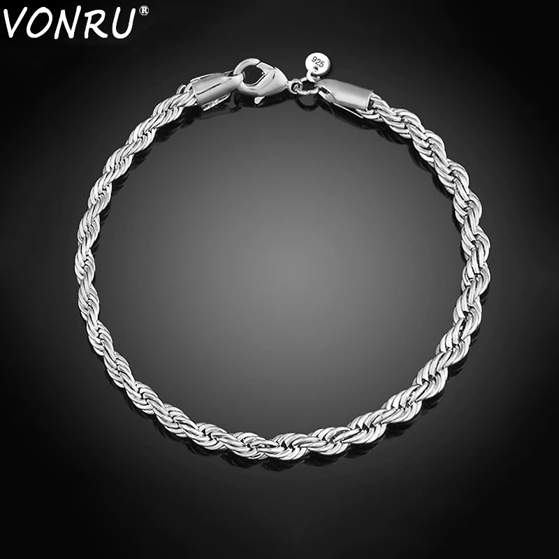 High Quality Silver Plated Bracelets 4MM Flash Twisted Rope Silver Jewelry Twisted Link Bracelets Bangles Pulseira Masculina
High Quality Silver Plated Bracelets 4MM Flash Twisted Rope Silver Jewelry Twisted Link Bracelets Bangles Pulseira Masculina