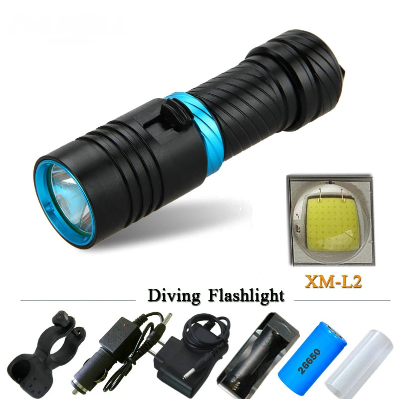 

CREE XM-L2 Diving flashlight LED Underwater Flashlights 18650 or 26650 Waterproof Portable Lantern Lights dive light Lamp Torch