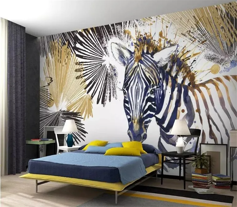 

Custom Photo Wallpaper Mural Modern Fashion Simple Line Watercolor Zebra Cool TV Background Wall papel de parede