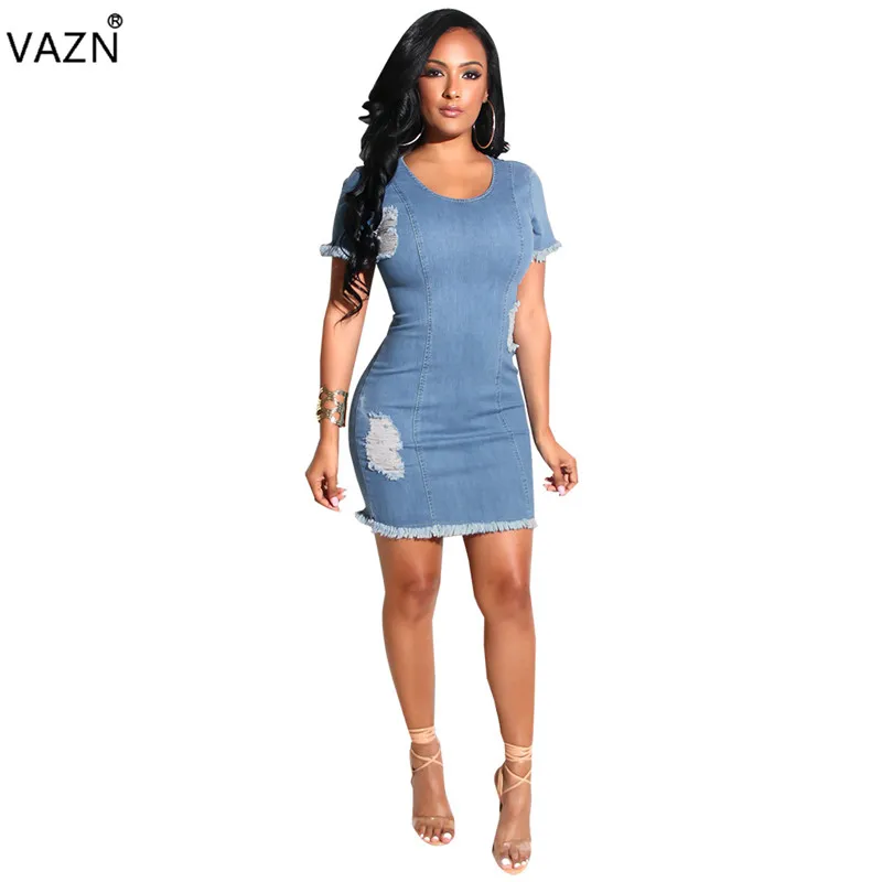 VAZN Women 2018 Hot Sale High Quality Women Dress Solid O-Neck Short Sleeve Bodycon Overalls Elegant Mini Denim Dress 3502
VAZN Women 2018 Hot Sale High Quality Women Dress Solid O-Neck Short Sleeve Bodycon Overalls Elegant Mini Denim Dress 3502