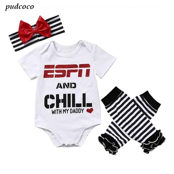 Newborn Baby Girl ESPN and Chill with My Daddy Print Short Sleeve Bodysuit+ Leg Warmers Headband 3pcs Outfit cotton clothes set
Newborn Baby Girl ESPN and Chill with My Daddy Print Short Sleeve Bodysuit+ Leg Warmers Headband 3pcs Outfit cotton clothes set