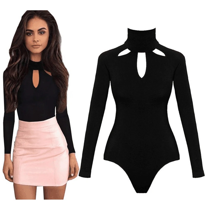Spring Autumn Black Long Sleeve High-Necked Women Boysuit Rompers Hollow Out One-Pieces Bodycon Body Suit Ladies Overalls
Spring Autumn Black Long Sleeve High-Necked Women Boysuit Rompers Hollow Out One-Pieces Bodycon Body Suit Ladies Overalls