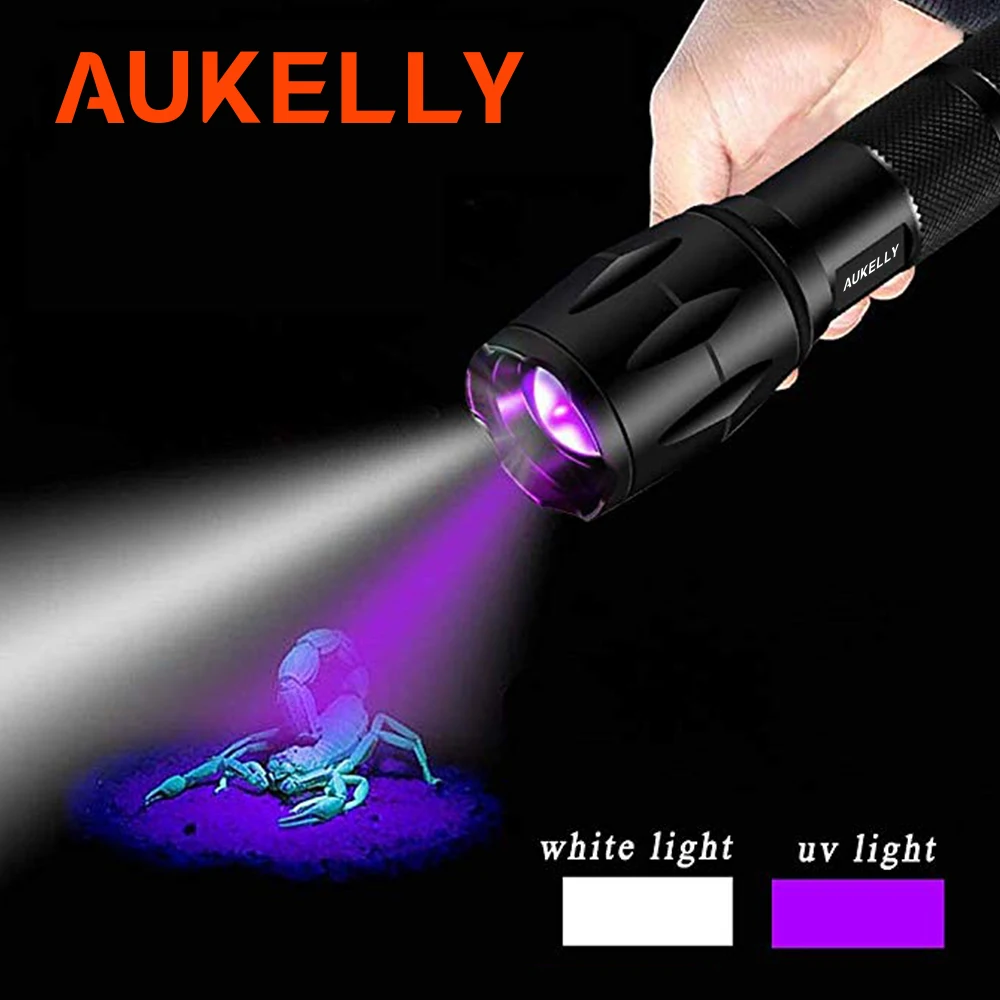 Aukelly UV Led Flashlight 395nm Ultraviolet Black Zoomable Invisible Cat Dog Pet Stains Hunting Marker Checker AAA 18650 battery
Aukelly UV Led Flashlight 395nm Ultraviolet Black Zoomable Invisible Cat Dog Pet Stains Hunting Marker Checker AAA 18650 battery