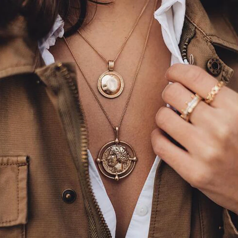 Bohemian Pendant Necklace Female Double-layer Necklace Retro Gold Silver Carved Coin Necklace Jewelry New 2019 Chunky Necklace
Bohemian Pendant Necklace Female Double-layer Necklace Retro Gold Silver Carved Coin Necklace Jewelry New 2019 Chunky Necklace