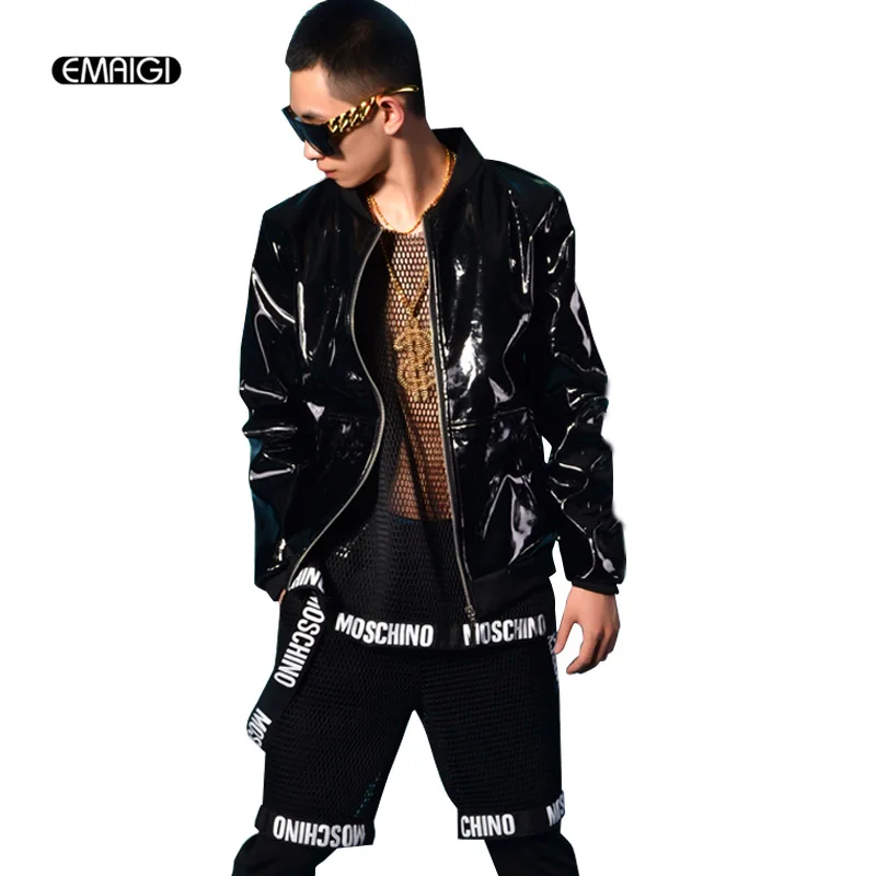 Men Black Patent Leather Jacket Coat custom made Stage Rock Hip-hop Costumes Nightclub Bar DJ Singer Clothing
Men Black Patent Leather Jacket Coat custom made Stage Rock Hip-hop Costumes Nightclub Bar DJ Singer Clothing
