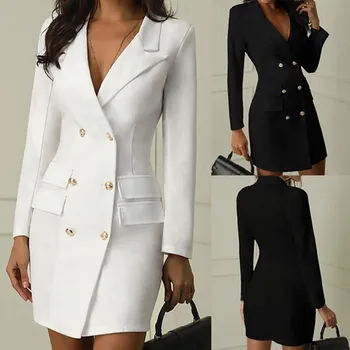 Women Double-Breasted Slim Sexy Shirt Clothing Solid Color Thin Style Long Sleeve Dress Female High Street Elegant Dresses C50
Women Double-Breasted Slim Sexy Shirt Clothing Solid Color Thin Style Long Sleeve Dress Female High Street Elegant Dresses C50