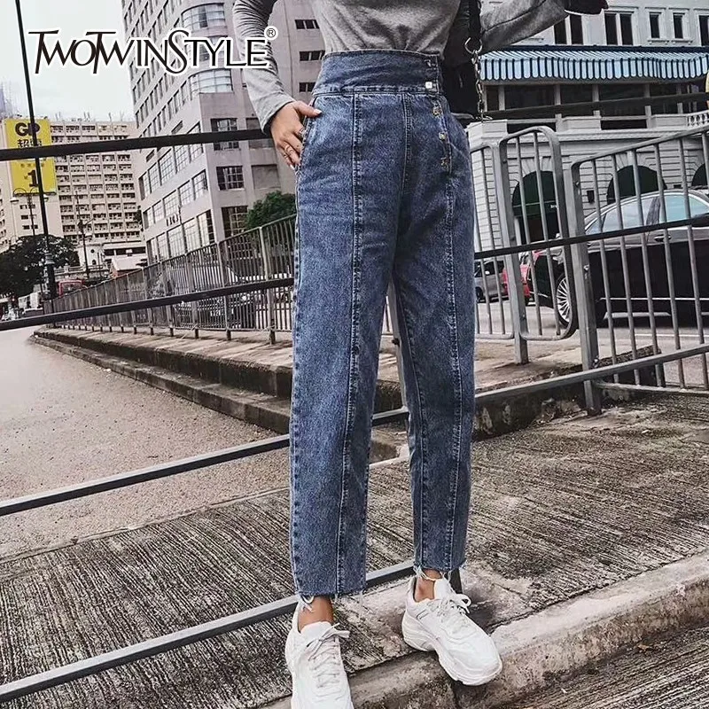 TWOTWINSTYLE Denim Women's Pants Zipper Button High Waist Patchwork Jeans For Women 2019 Autumn Streetwear Fashion Clothing New
TWOTWINSTYLE Denim Women's Pants Zipper Button High Waist Patchwork Jeans For Women 2019 Autumn Streetwear Fashion Clothing New