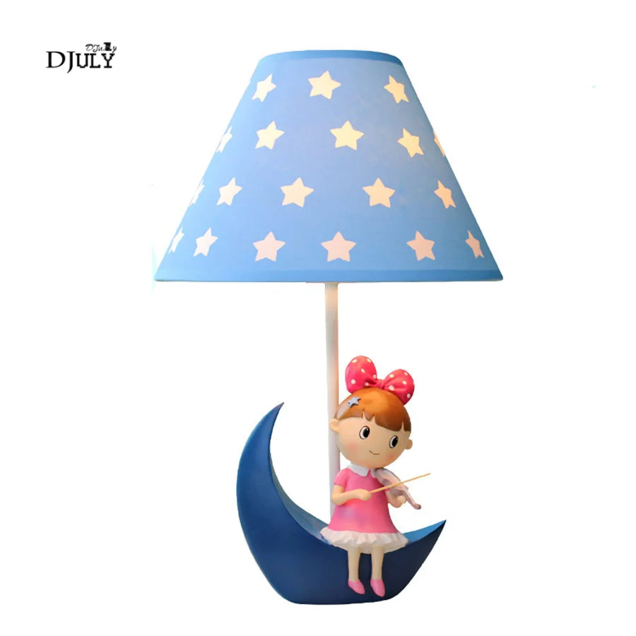 cartoon Little girl with violin moon table lamp for bedroom children study desk creative home deco kids birthday gift | Освещение