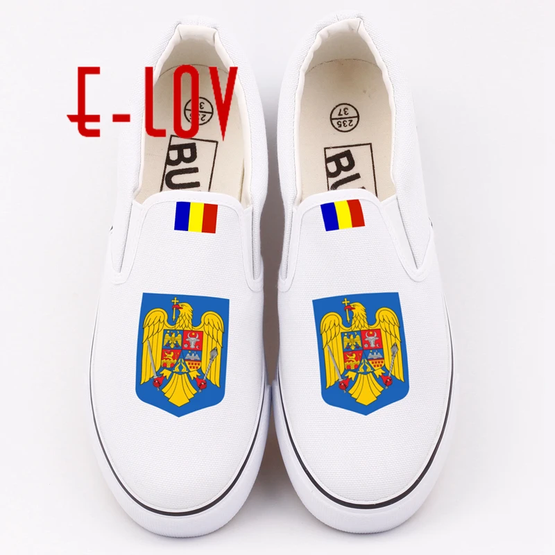 Image E LOV Hand Printing Romania Country Flag Canvas Shoes Printed Romanians National Emblem Casual Loafers For Sale