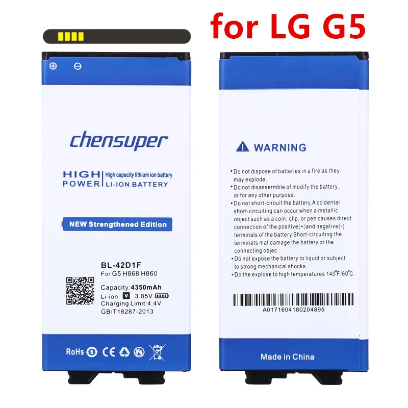 chensuper 4350mAh BL-42D1F For LG G5 battery H868 H860N H860 F700K H850 H830 H820 VS987 LS992 US992 F700L F700S H831 phone
chensuper 4350mAh BL-42D1F For LG G5 battery H868 H860N H860 F700K H850 H830 H820 VS987 LS992 US992 F700L F700S H831 phone