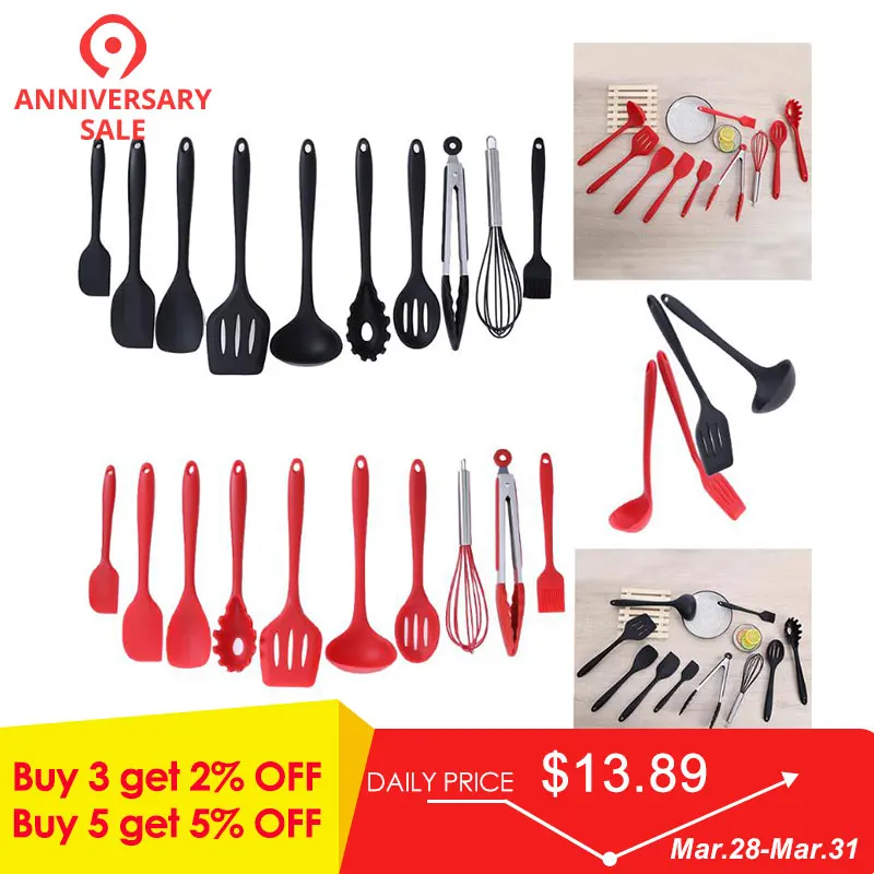 10pcs/set Household Non-stick Kitchen Utensils Set Silicone Cookware Spatula Ladle Slotted Spoon Tongs Pasta Fork Cooking Tools
10pcs/set Household Non-stick Kitchen Utensils Set Silicone Cookware Spatula Ladle Slotted Spoon Tongs Pasta Fork Cooking Tools