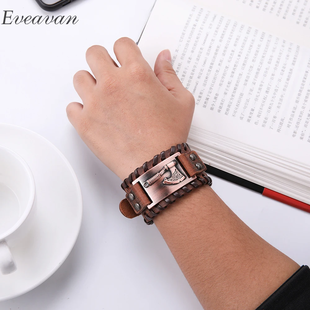 

EUEAVAN 5pcs Mixed Color Slavic Perun Axe Amulet Charm Bracelet Irish Knot Talisman Black Brown Braided Leather Men's Bangles