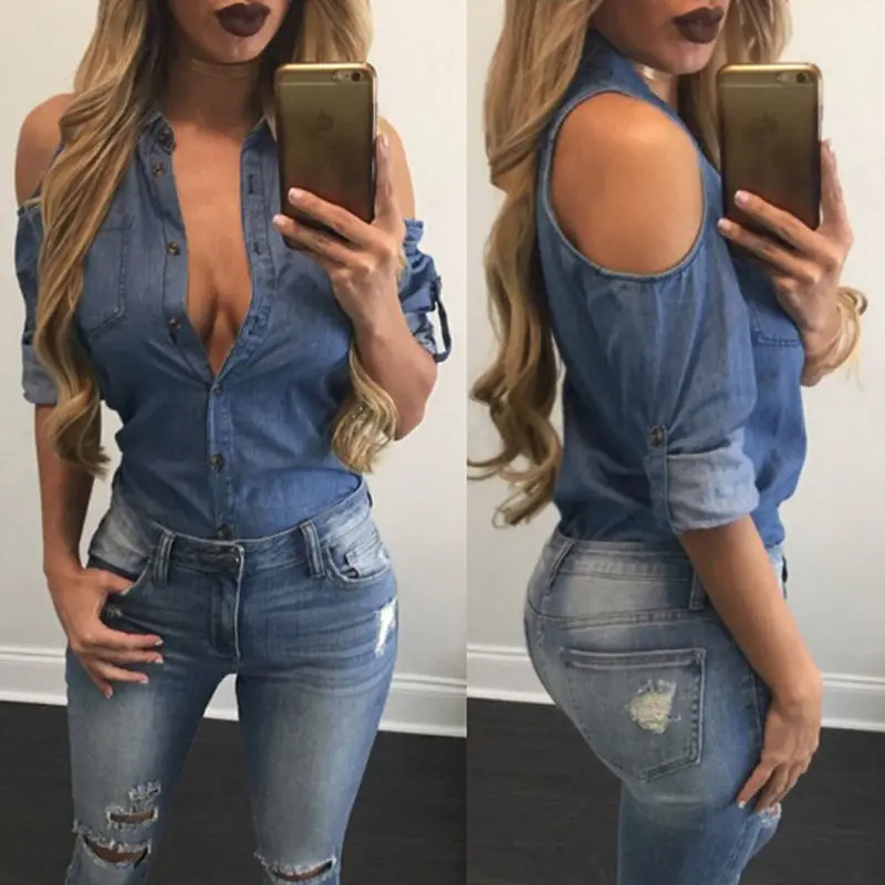 Fashion Jean Shirt Women Casual Off The Shoulder Charm Blue Denim Blouses and Tops Long Sleeve Shirt Blouse Women Clothes
Fashion Jean Shirt Women Casual Off The Shoulder Charm Blue Denim Blouses and Tops Long Sleeve Shirt Blouse Women Clothes