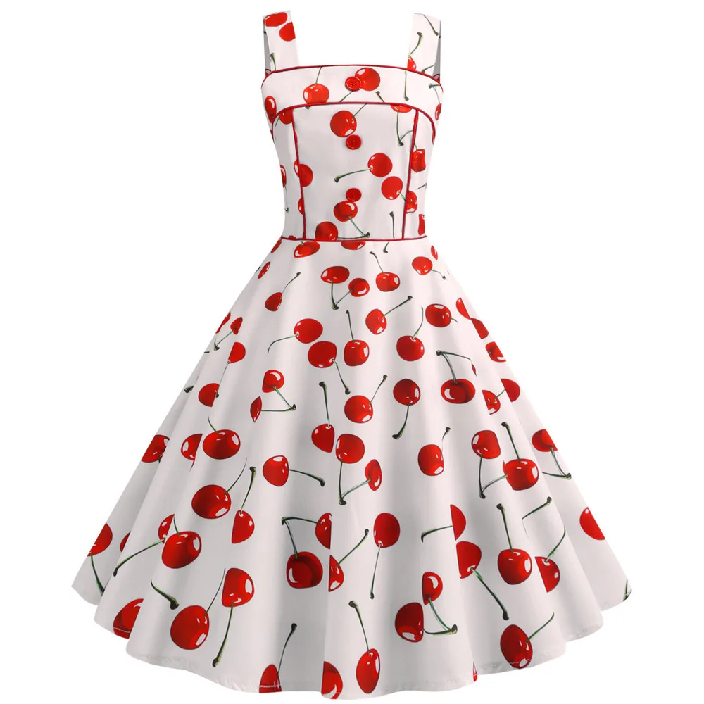 Cherry Print Vintage Dresses Summer 2019 Sleeveless Style Big Swing 1950s 60s Rockabilly Dress Big Swing Pinup Vestido 
Cherry Print Vintage Dresses Summer 2019 Sleeveless Style Big Swing 1950s 60s Rockabilly Dress Big Swing Pinup Vestido