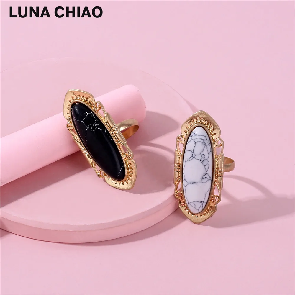 LUNA CHIAO Fashion Worn Gold Plating Black White Marquoise Marble Stone Women Ring
LUNA CHIAO Fashion Worn Gold Plating Black White Marquoise Marble Stone Women Ring