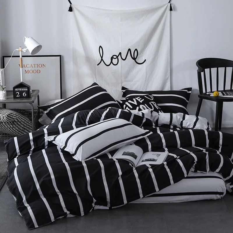 

Black White Stripe Duvet Cover 3/4 pcs Bedding Set Single Twin Queen King Size Double Quilt Case Sheet Pillowcase 1.8m 2.0m 2.2m