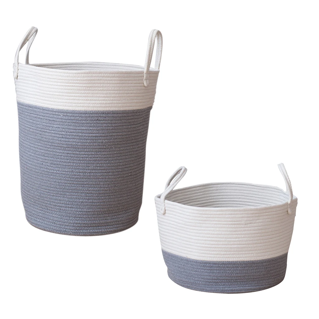 2x Cotton Weaving Storage Basket Rattan Storage Box For Cosmetics Basket Organizer Sundries Laundry Toys Storage Basket