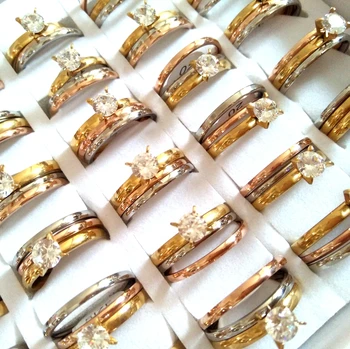 50pcs Women's Charm Rings Silver Gold Rose-Gold Zircon Stainless Steel CZ Wedding Romantic Rings Hot Jewelry Wholeale Bagues
50pcs Women's Charm Rings Silver Gold Rose-Gold Zircon Stainless Steel CZ Wedding Romantic Rings Hot Jewelry Wholeale Bagues