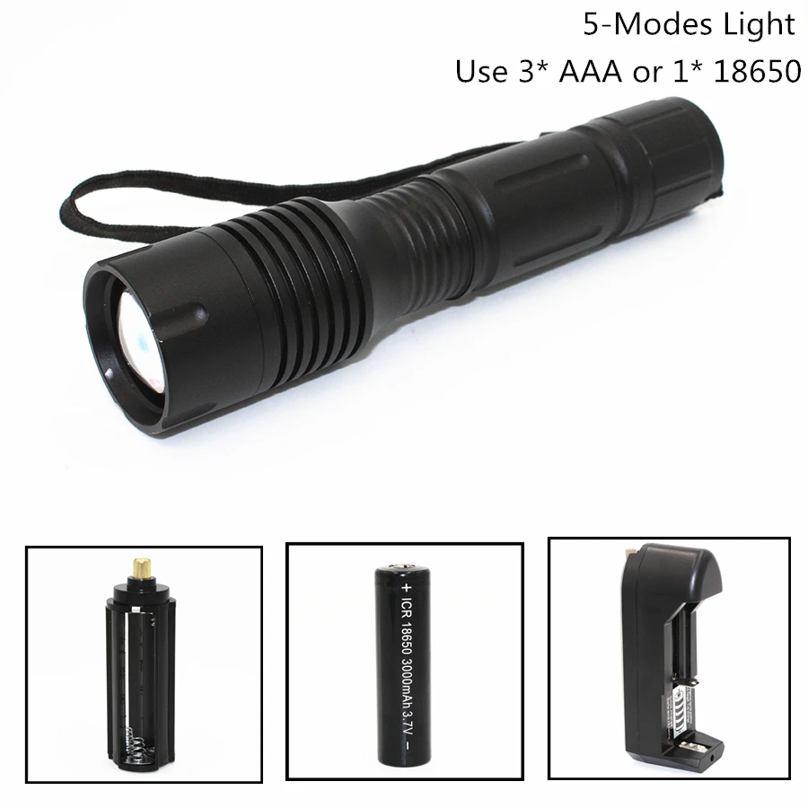 Outdoor Flashlight XML-T6 LED 10W 5-Modes Zoomable Focus Light Aluminum Torches AAA/18650 Battery Power
Outdoor Flashlight XML-T6 LED 10W 5-Modes Zoomable Focus Light Aluminum Torches AAA/18650 Battery Power