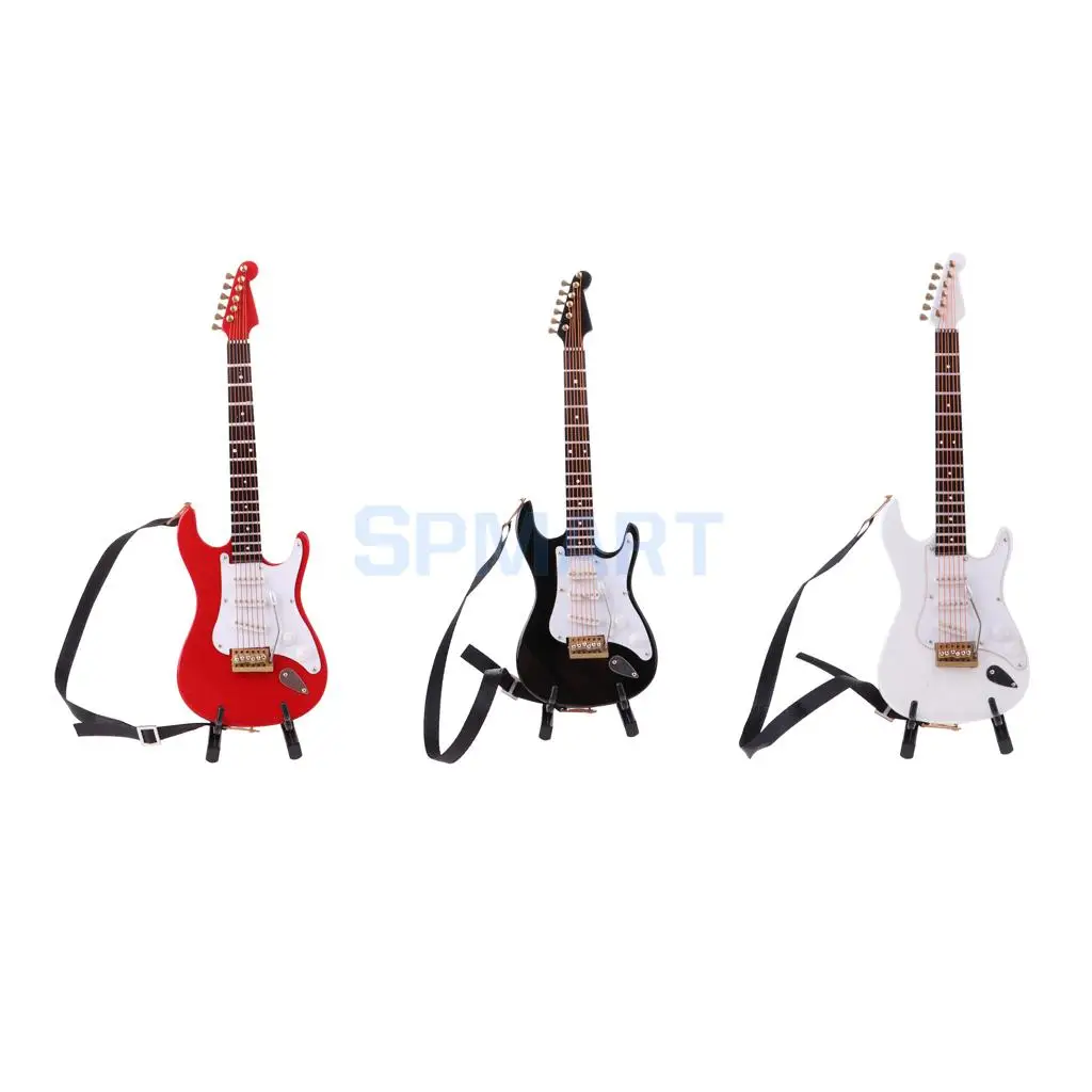1/6 Scale Dollhouse Miniature Wooden 6-Ctrings Electric Guitar Musical Instrument Model w/ Stand for Dolls Accessory