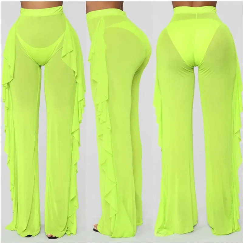Sexy Ruffle Women Beach Mesh Pants Sheer Wide Leg Pants Transparent See through Sea Holiday Cover Up Bikini Trouser Pantalon F3
Sexy Ruffle Women Beach Mesh Pants Sheer Wide Leg Pants Transparent See through Sea Holiday Cover Up Bikini Trouser Pantalon F3