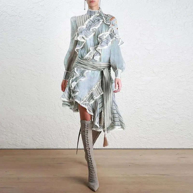 2018 Runway Luxury Ruffles Dress Mid Long Belt Striped Female Summer Party Elegant Dresses Buttons Hollow Out Vintage European
2018 Runway Luxury Ruffles Dress Mid Long Belt Striped Female Summer Party Elegant Dresses Buttons Hollow Out Vintage European