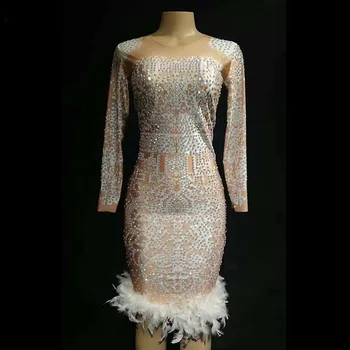 Sparkly Rhinestones Feather Tail Sexy Nude Dress Nightclub Bar Prom Birthday Celebrate Show Costume Dresses Female Singer Outfit
Sparkly Rhinestones Feather Tail Sexy Nude Dress Nightclub Bar Prom Birthday Celebrate Show Costume Dresses Female Singer Outfit