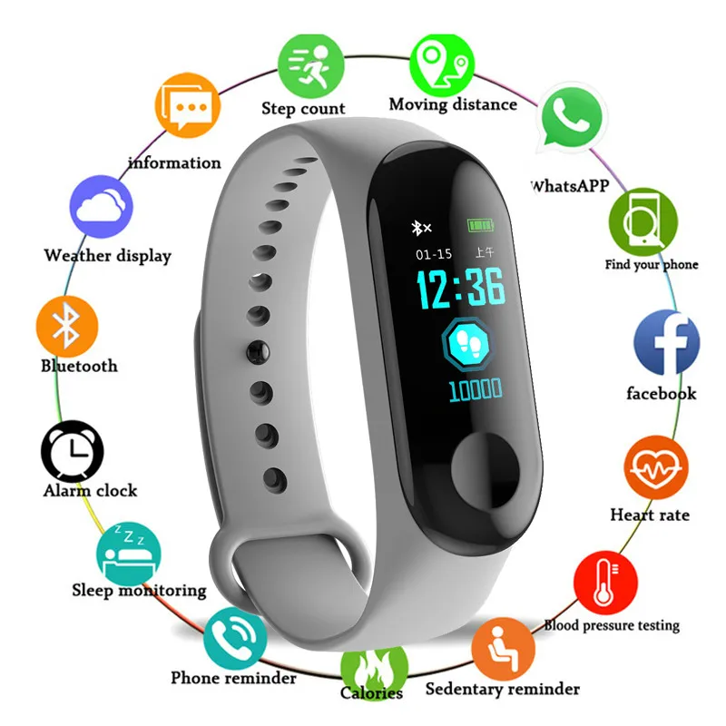 

M3 Smart Horloge Mannen Vrouwen Hartslagmeter Bloeddruk Fitness Tracker Smartwatch Sport Smart Klok Horloge Voor IOS Android