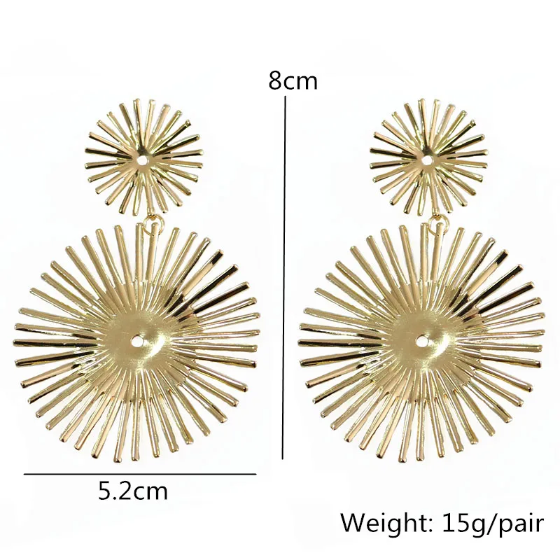 Punk-Geom-trica-Sun-Flower-Brincos-Para-Mulheres-Gold-Silver-Cor-Feminino-Metal-Oscila-Brincos-Partido