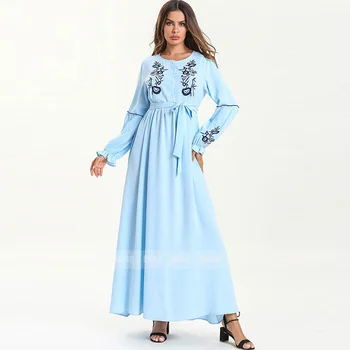 Fashion conservative dress button front slit tie lace embroidered breastfeeding dress Muslim summer dress Dubai ladies robe 
Fashion conservative dress button front slit tie lace embroidered breastfeeding dress Muslim summer dress Dubai ladies robe